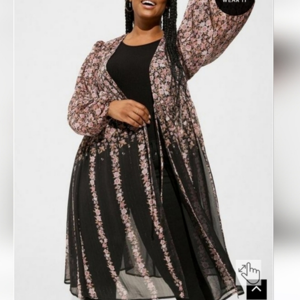 🆕️ BLACK FLORAL TIE FRONT MAXI KIMONO